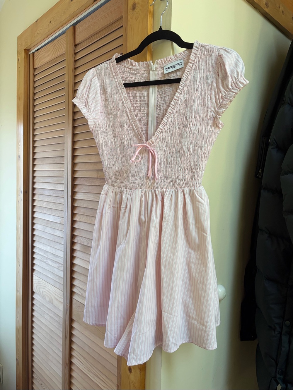 Princess Polly Light Pink Smocked V-Neck Romper Dress